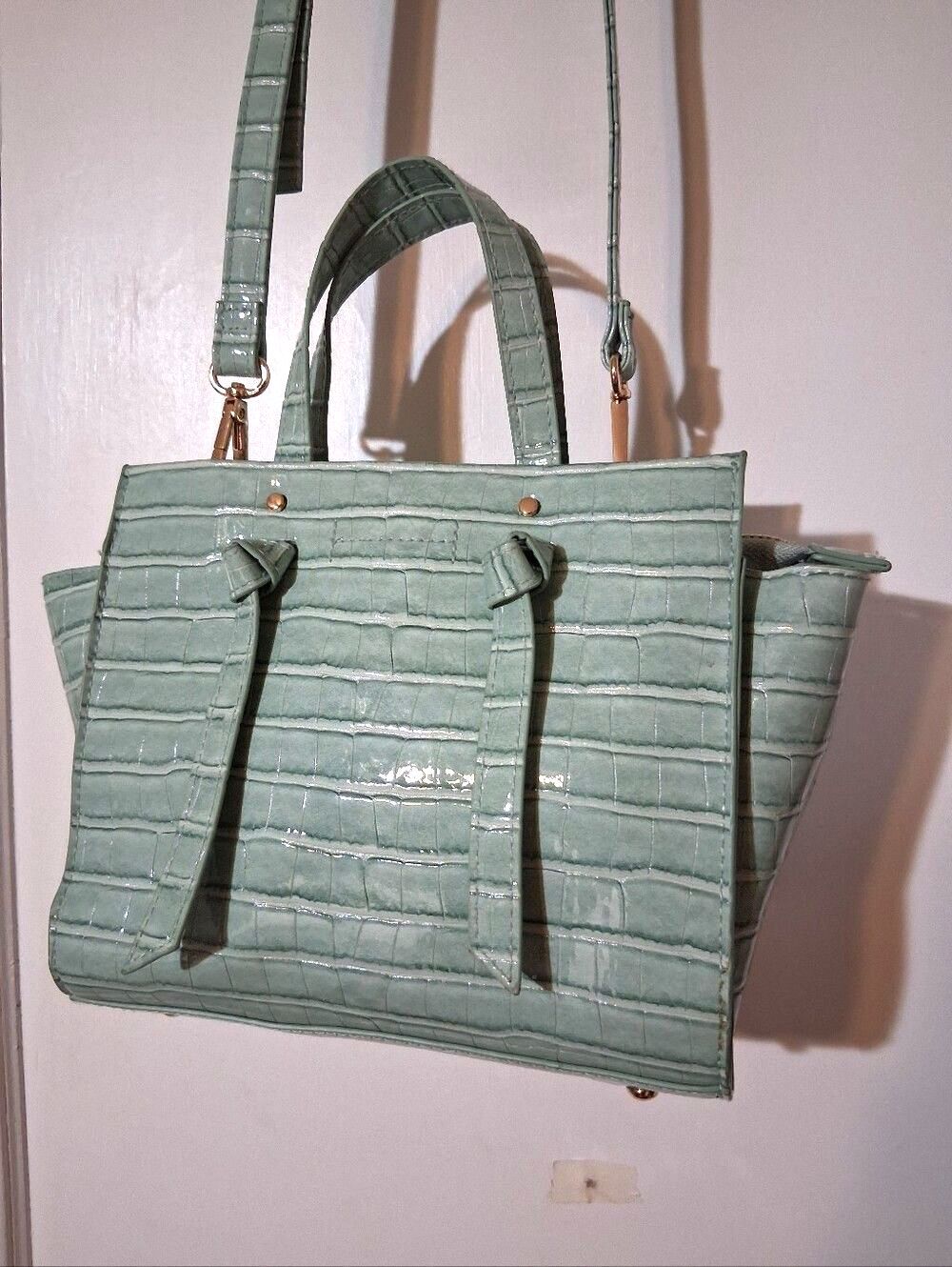 Cato Sage Green Croc Embossed Mini Satchel Crossbody Bag Top Handle Purse - Picture 3 of 12